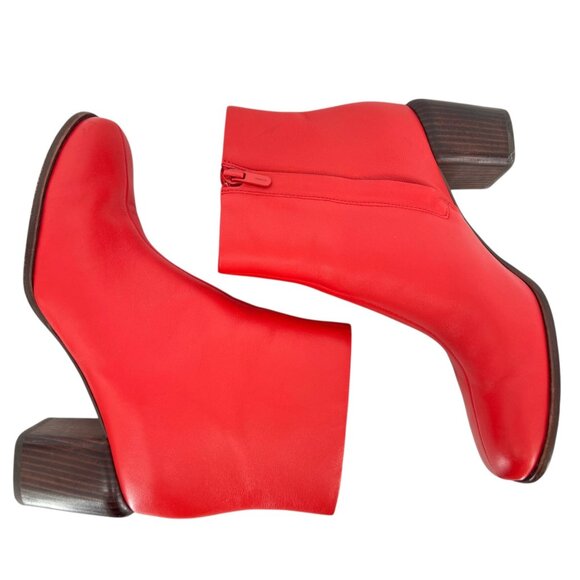 Vince Maggie Block Heel Red Leather Ankle Boots Size 9 - Picture 8 of 13